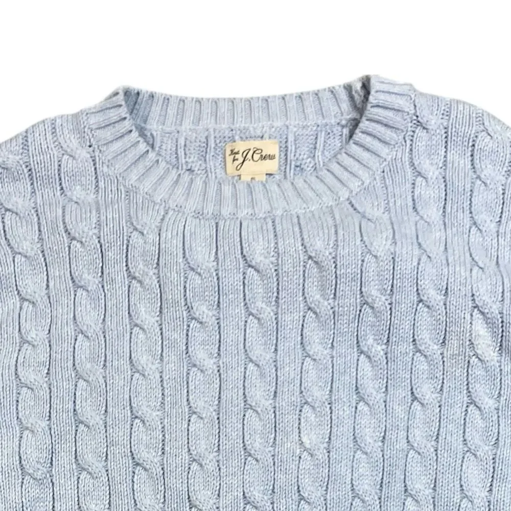 J Crew Cableknit Sweater Mens S Blue Crewneck Cotton Coastal Preppy